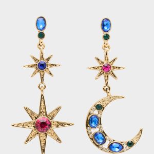 BETSEYS CELESTIAL STAR AND MOON MISMATCH EARRINGS MULTI