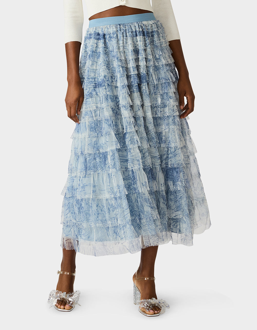 RUFFLED MAXI SKIRT DUSTY BLUE - Image 3