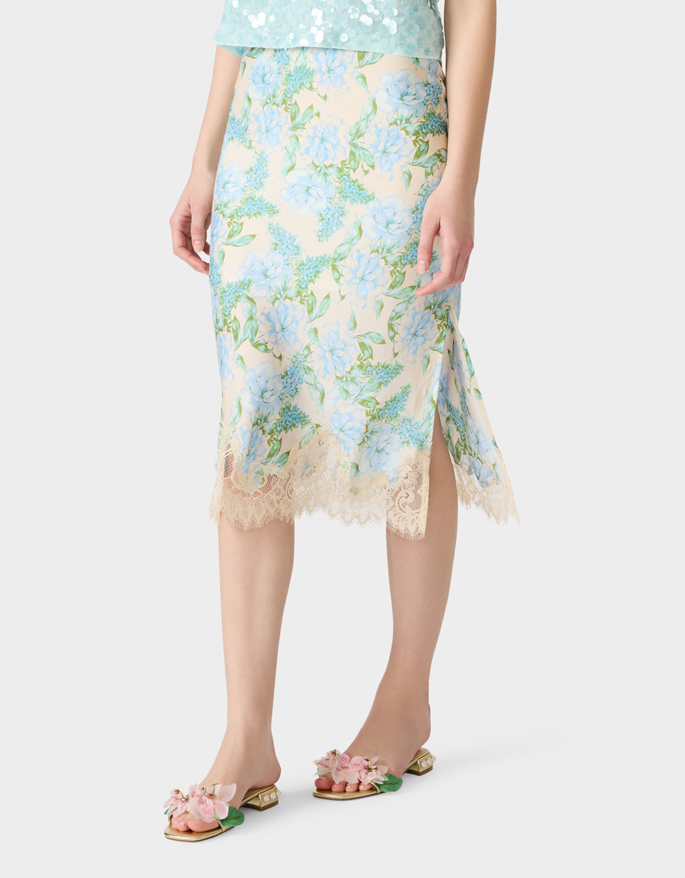 FLORAL SLIP SKIRT LIGHT BLUE - Image 4