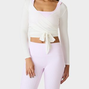 LONG SLEEVE V NECK WRAP TOP WHITE