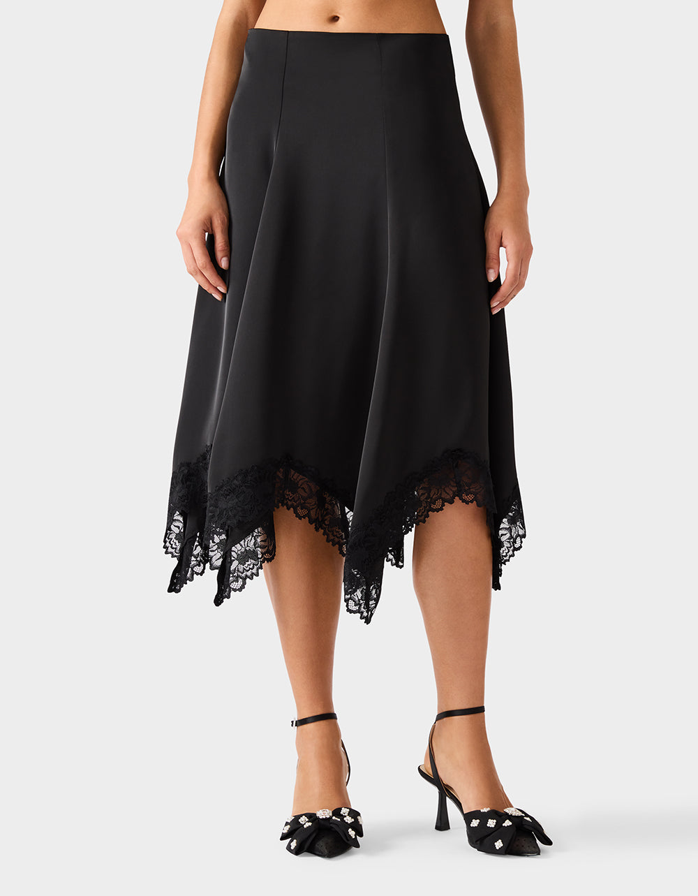 LACE SLIP MIDI SKIRT BLACK - Image 3
