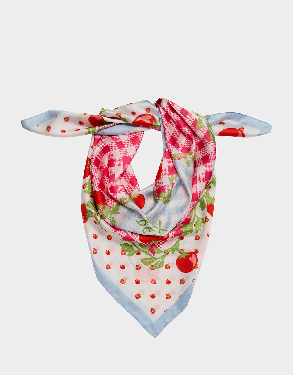 TOMATO GINGHAM SQUARE SCARF 35 x 35 RED BLUE - Image 3